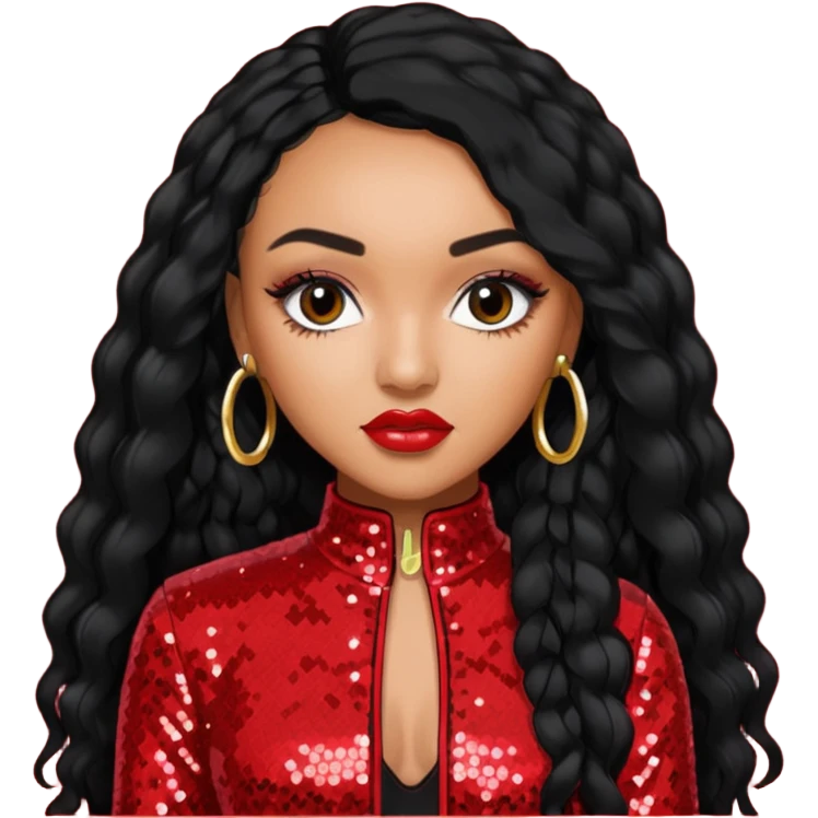 Leigh-Anne Pinnock from Little Mix with long black hair, red sequin outfit emoji