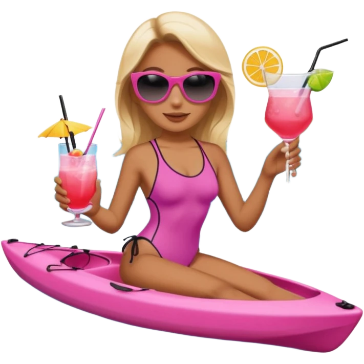 Female in pink kayak with cocktail in hand at the beach emoji