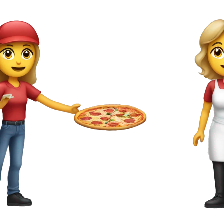 A woman handing a pizza back to the pizza delivery guy emoji