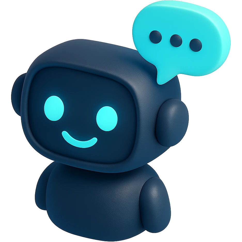 chatbot with speech bubble, 3D black style, creative mix of #3B2C85, #83fff8, #2C2828 emoji