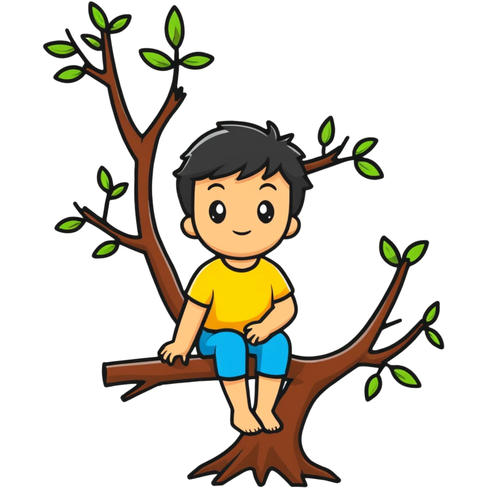 child sitting on a tree branch emoji