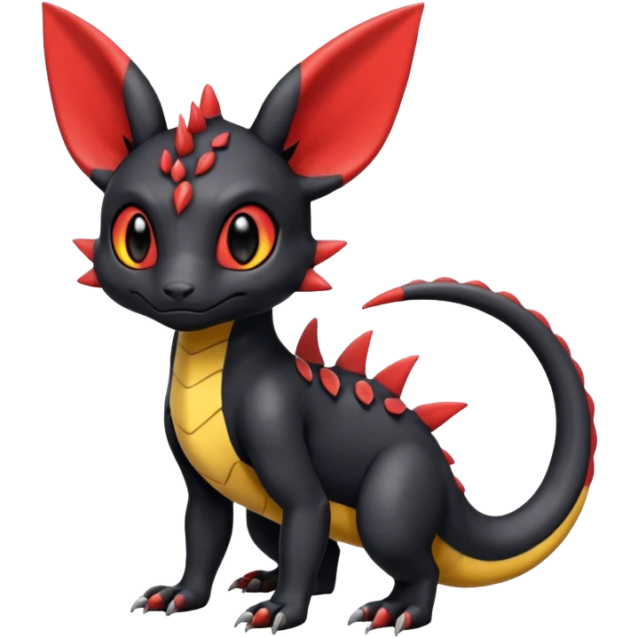 Cute Exotic Colorful Guilmon-Salandit-Umbreon-Fakémon-hybrid-creature (full body)  emoji
