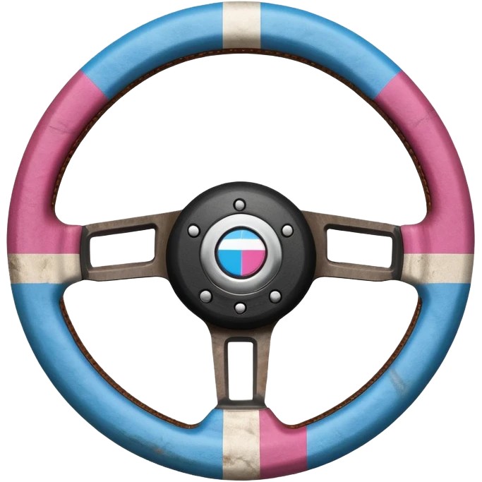 steering wheel with transgender pride flag colors with kinky implification emoji