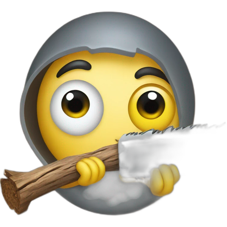 Wood worm that comes out of a log and has big eyes and a saw in his hand emoji