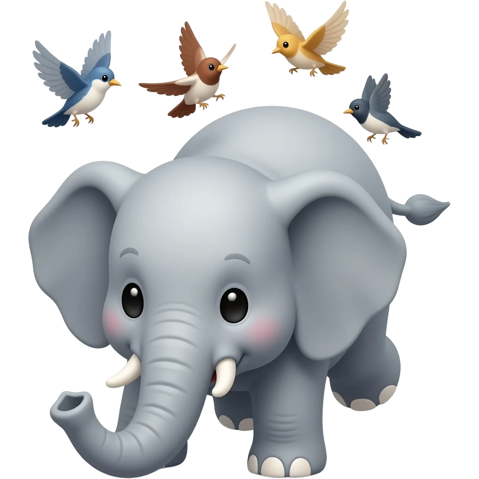 a little elephant fall down on floor little birds flying around elephants head emoji
