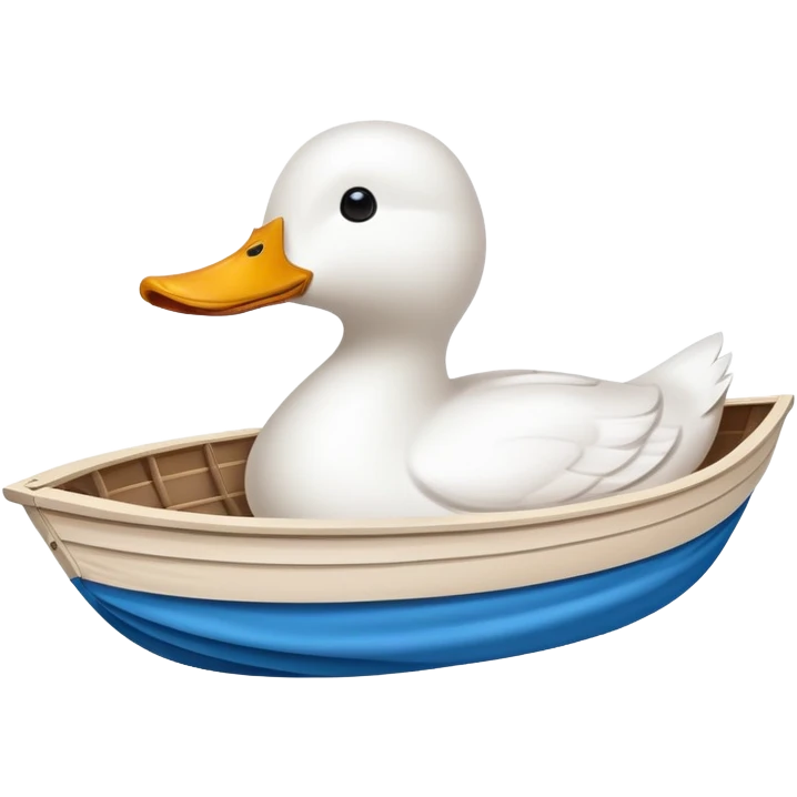 A white duck-shaped boat with a Shade cloth emoji