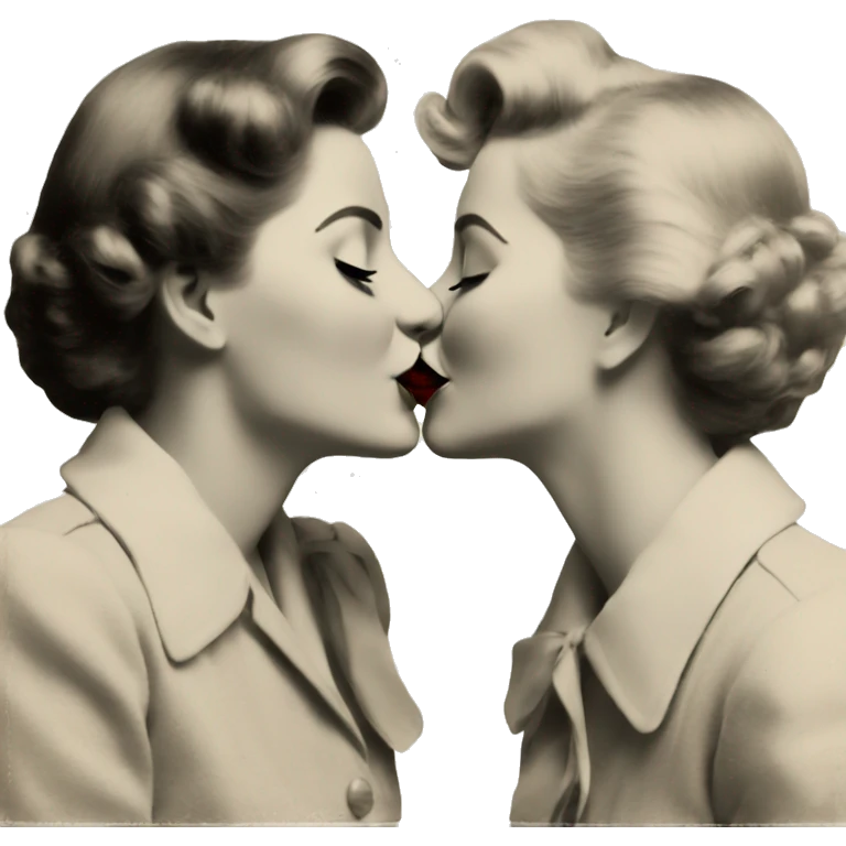 two women kissing, vintage, retro, aesthetic  emoji