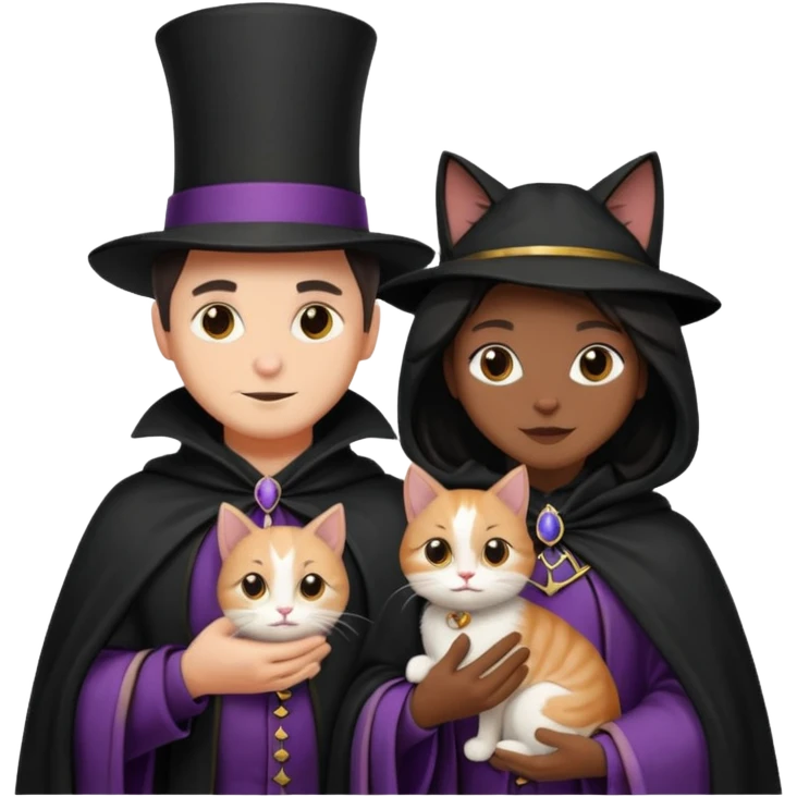 magician couple and their pet cat emoji