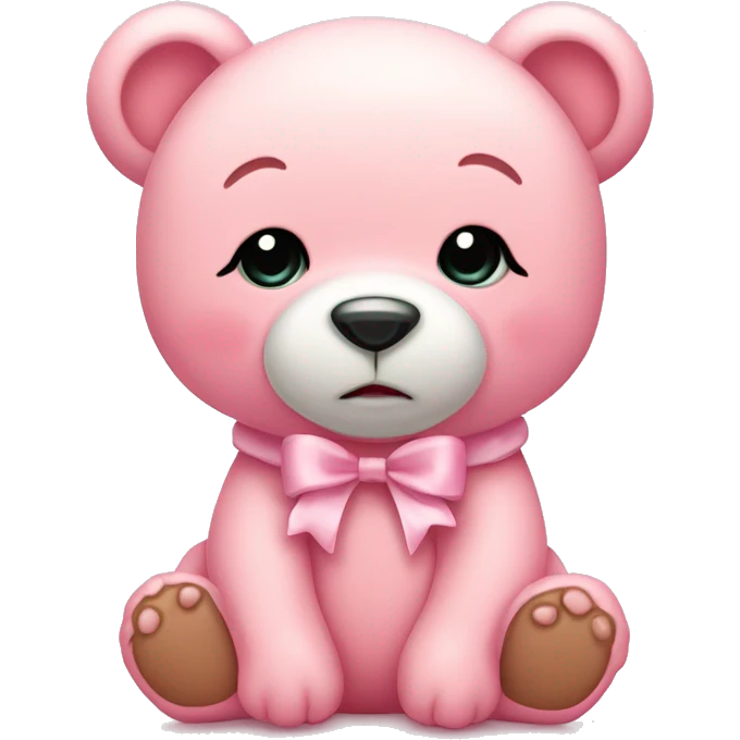 cute baby pink bear with a pouty lip and happines tears in eyes and baby pink bows emoji