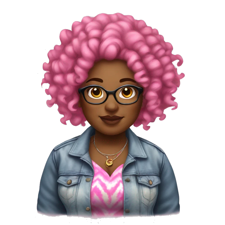 Pretty Plus size black woman with pink curly hair and a tie dye jacket  emoji