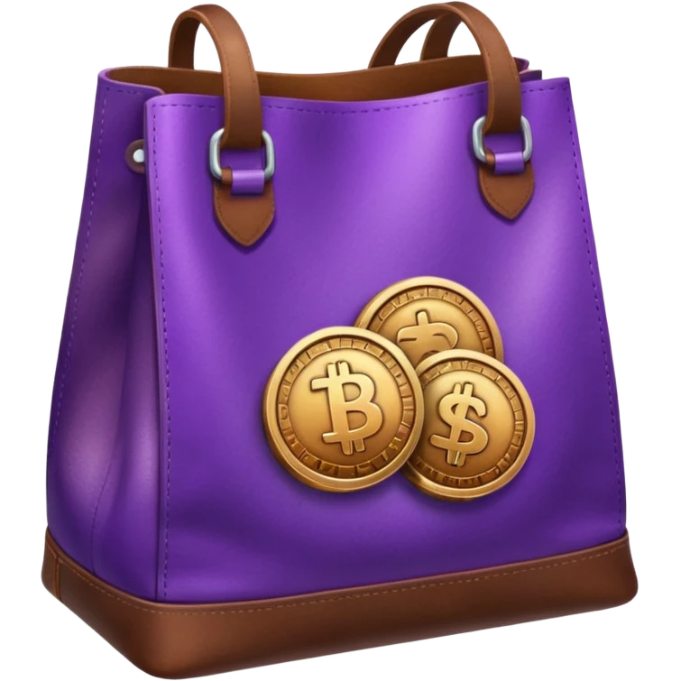 Purple Gradient coins  inside a brown leather bag emoji