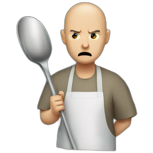 Canteen staff angry enrobed bald with ladle emoji