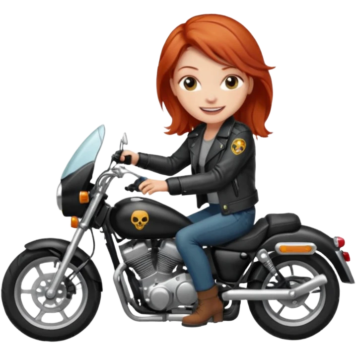 an injured red head cheekily smiling on a morotcycle emoji