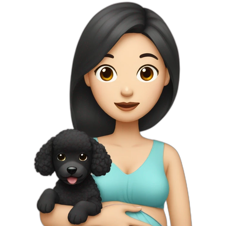 a asian pregnant woman with black poodle emoji