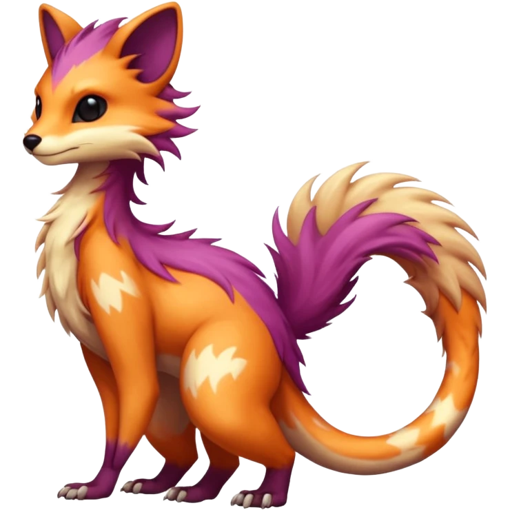Cool randomly colored colorful furry anthropomorphic fantasy-Vernid-creature by LiLaiRa with a long tufted tail with edgy markings (full body) emoji