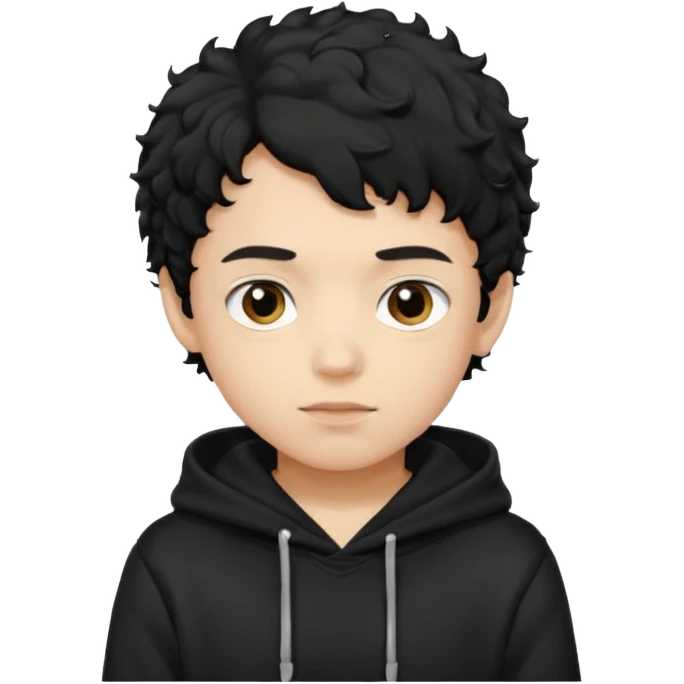 Now create boy with little bit curly dark black hair with black hoodie on and make him light skin emoji