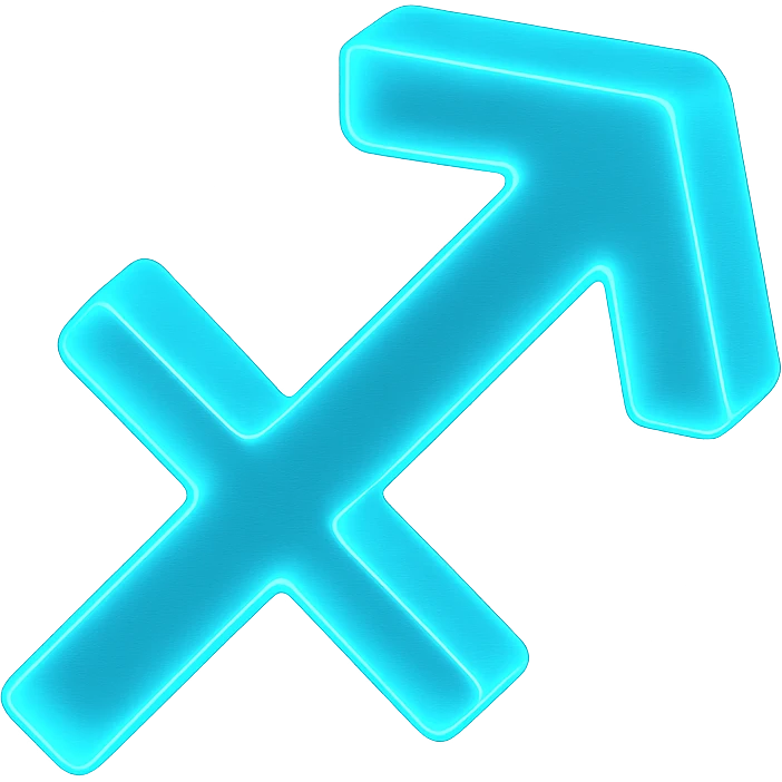 "A minimalistic glowing zodiac symbol ♐, centered on a dark cosmic background, symbol color #00d9ff, clean design, modern and luminous" emoji