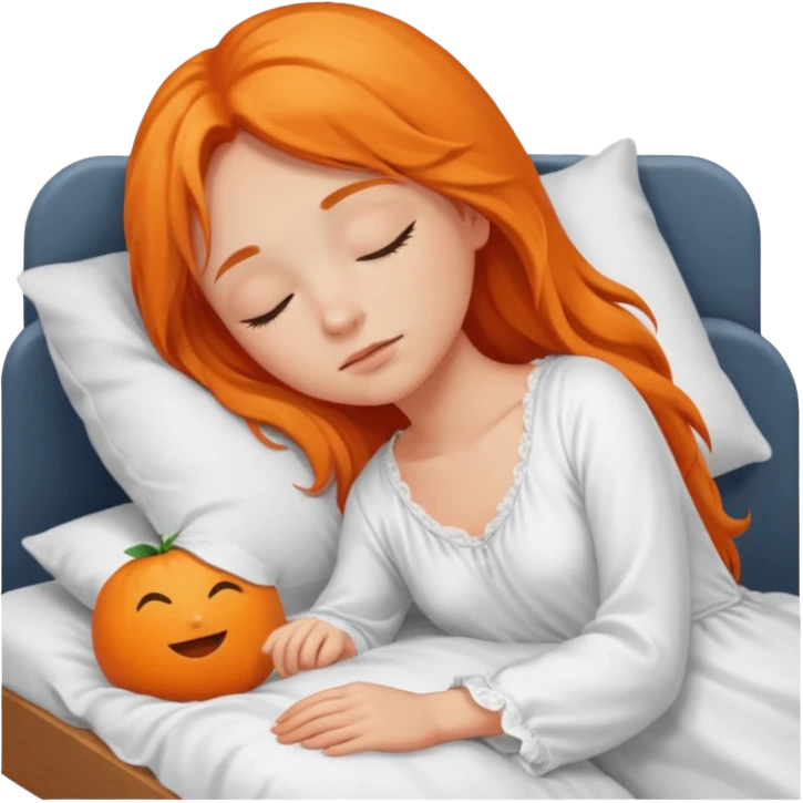 Orange long hair girl sleeping in bed alone emoji
