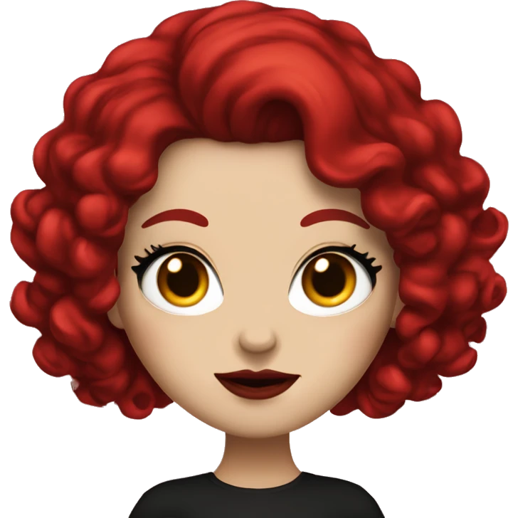 White Girl, red lipstick with red horns with long curly black hair emoji