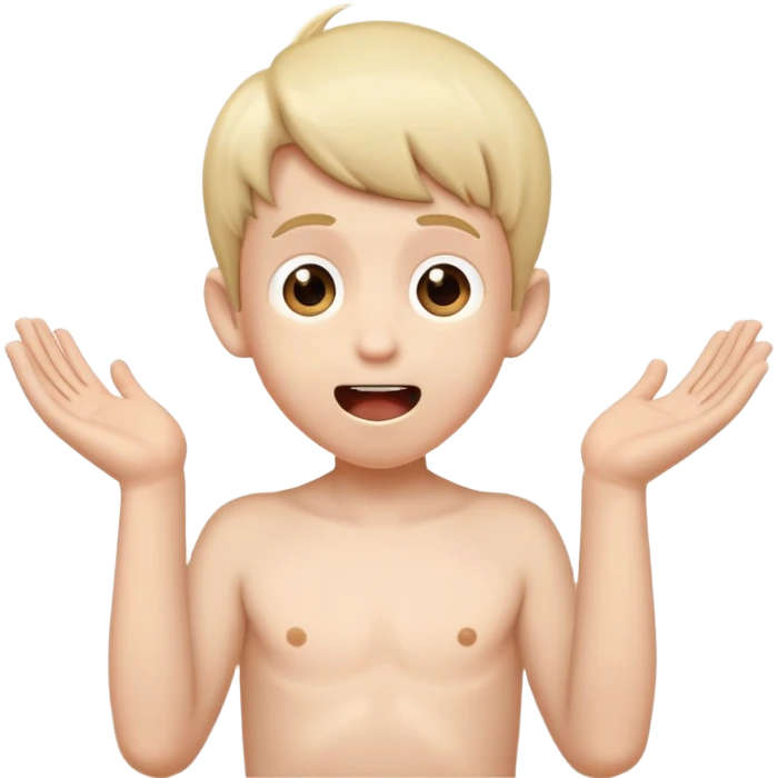 A naked twelve-year-old boy shows everyone his uncircumcised penis in an excited state  emoji
