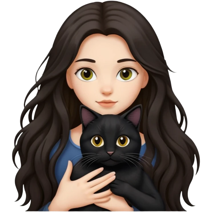 Long-haired girl holding a black cat emoji