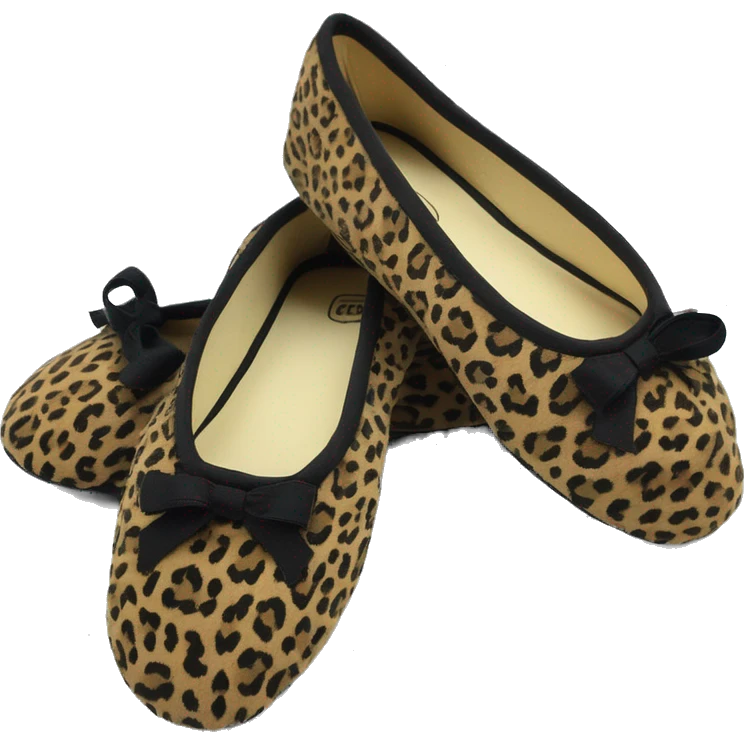 Chaussons ballerines isotoner avec noeud pour femme en tissu semelle du dessous en cuir de couleur leopard très féminine porter  emoji