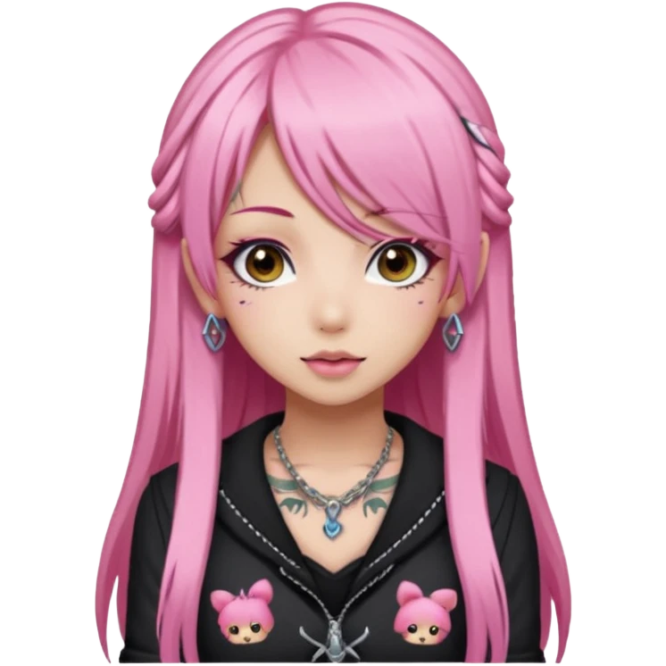 hime gyaru girl with long straight pink hair, tattoos, dark makeup emoji