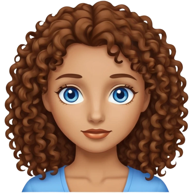 Woman with tan skin blue eyes and brown curly hair emoji
