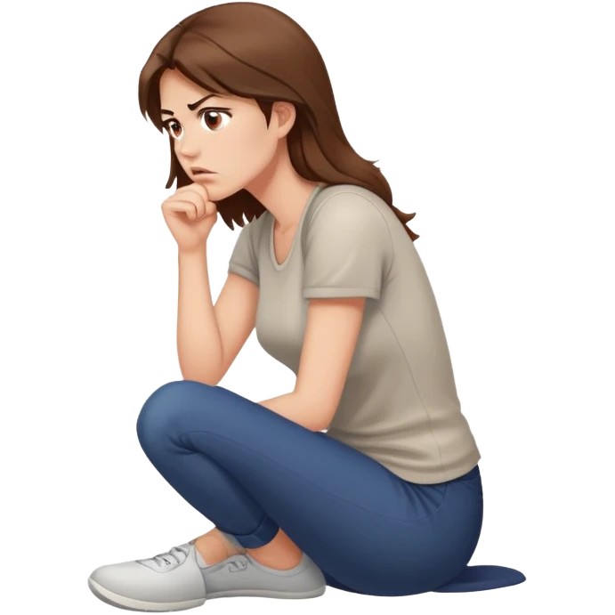 angry woman with brown hair sitting on a floor in profile avoiding conversation emoji