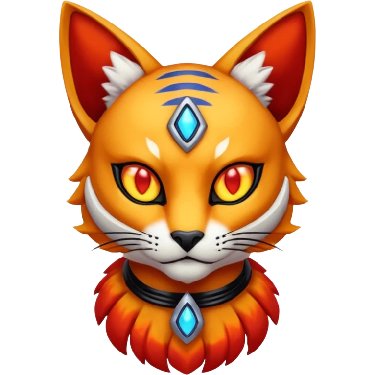 Colorful orange red black yellow Bastet-Gatomon-Vernid-Protogen-Digimon-Fakémon-Pokémon-creature  (full body) emoji