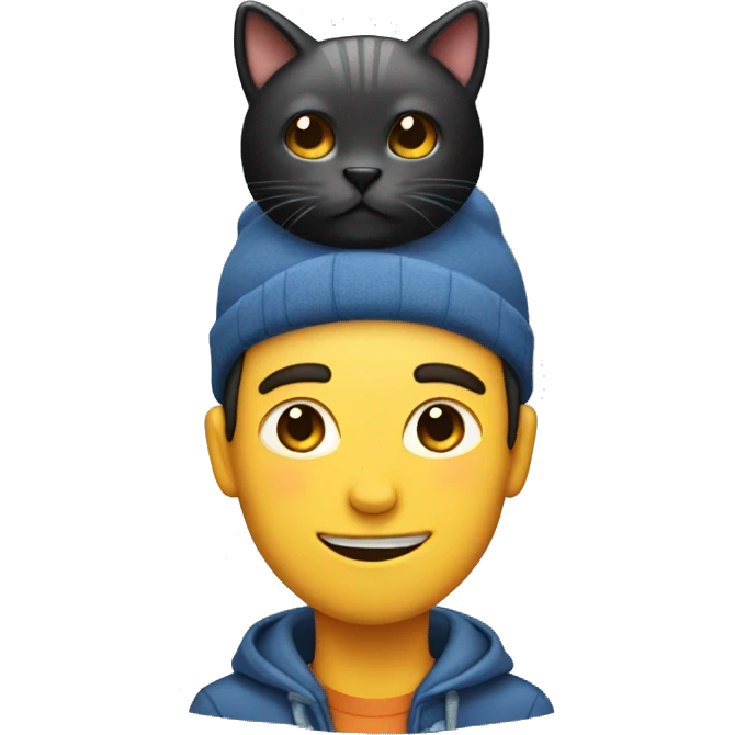 A guy wearing a cat as a hat emoji