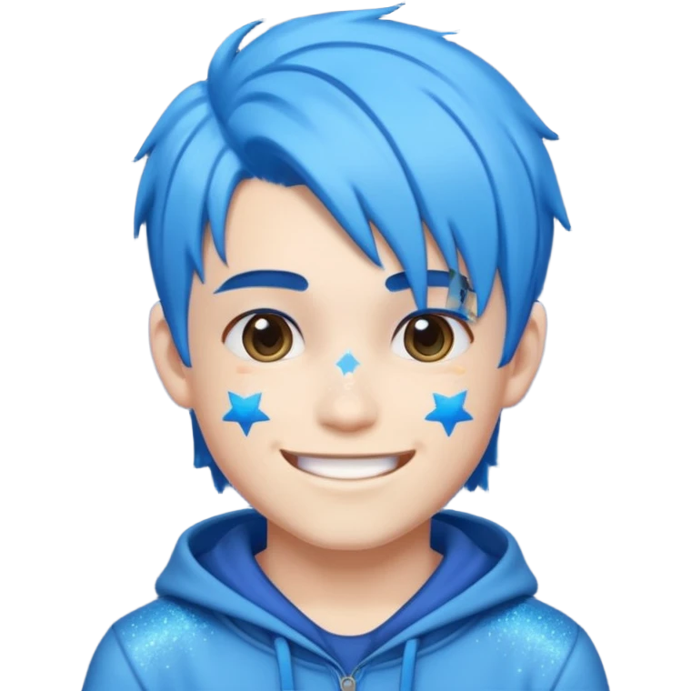 glitter blue gamer boy happy blue hair emoji