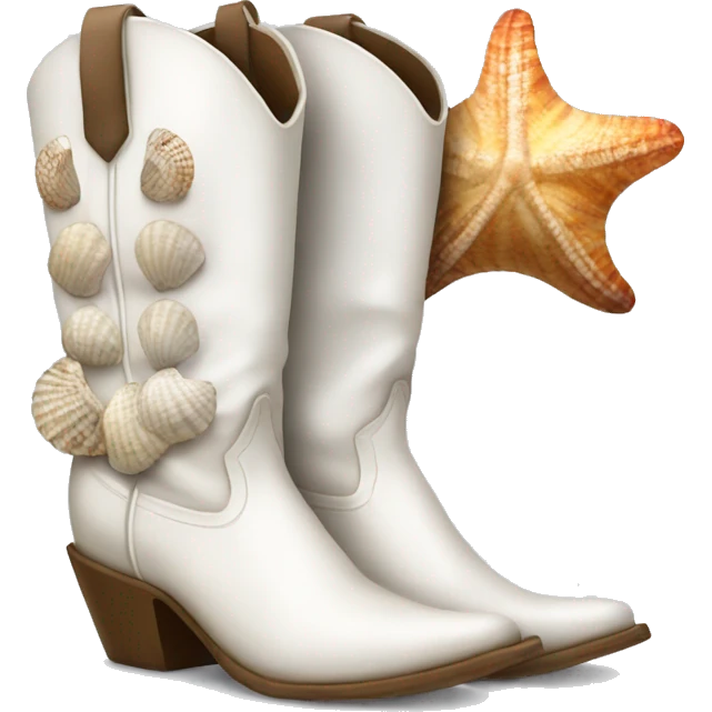 White cowgirl boots with seashells emoji