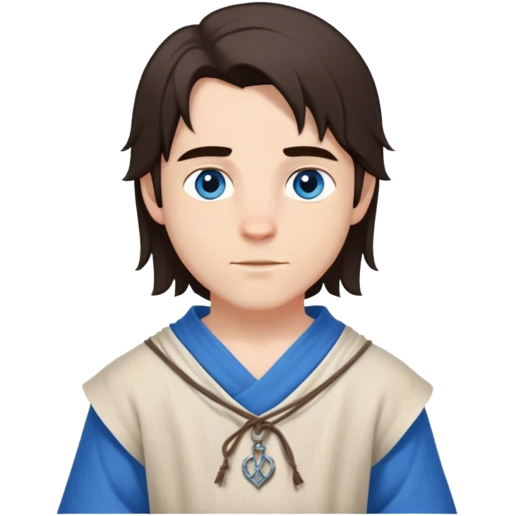 medieval spring outfit worn by a DnD themed fantasy male character. simple linen tunic with a drawstring neckline, paired with a lightweight wool shoulder wrap for mild breezes. clothes only above the waist. The clothes full waist. The character's haven't arms. character is white-skinned, dark brown hair, blue eyes, medium-length straight hair. emoji
