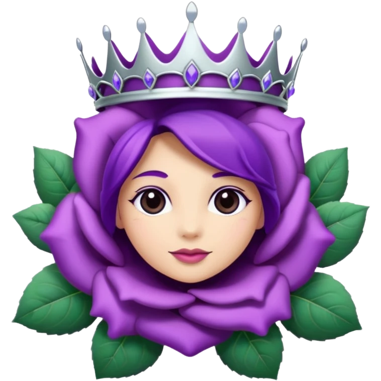 Purple rose with silver tiara and a purple emblem leaf wreath emoji
