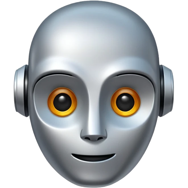 friendly robot face with digital elements, artificial intelligence, simple and expressive, inspired by Apple's iOS emoji style emoji