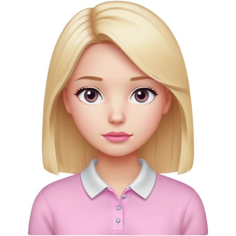 Blonde girl gray eyes Pink cheks and Pink lips straight hair and white polo sweater  emoji