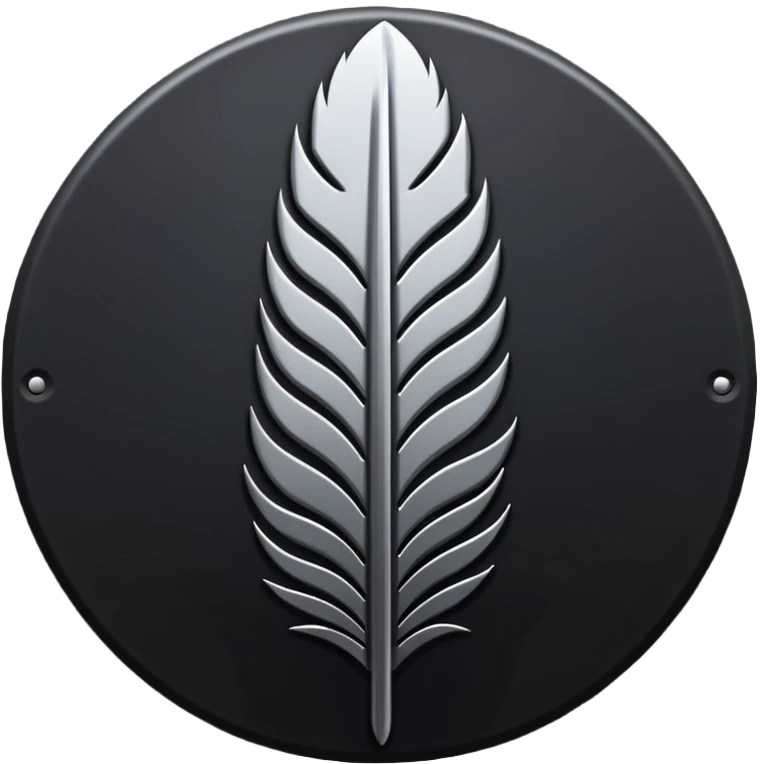 Emoji style, gothic feather made of layered black metal plates, sharp clean silhouette, industrial futuristic design, subtle metal texture, no glow, no neon, flat minimalist emoji, centered, transparent background emoji
