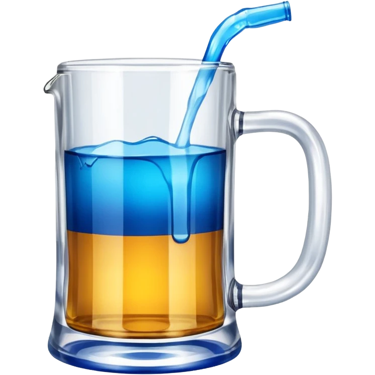 Large clear glass mug similar to beer stein with bright blue liquid inside. Put an upside down redbull can sticking out of the top of the mug only one handle. Put the can partially in the liquid  emoji