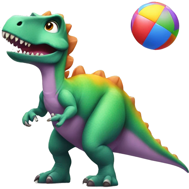 dinosaur juggles colorful balls emoji
