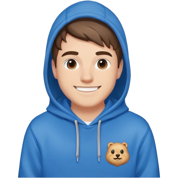Mr. Beast wearing a blue hoodie with a friendly smile emoji