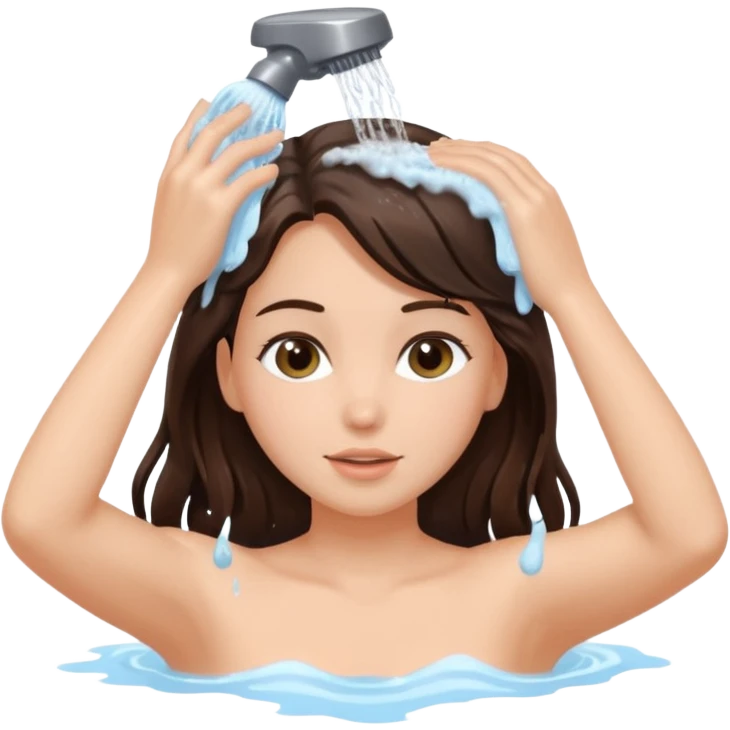 Beautifull brunette girl wash her hair, realistic  emoji