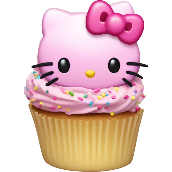 Hello kitty cupcake with pink frosting and sprinkles  emoji