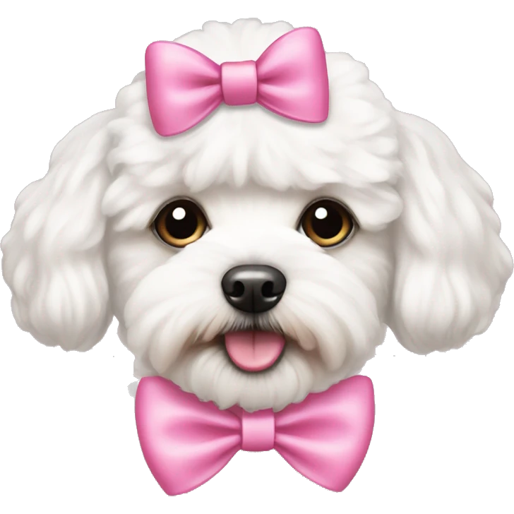 white maltipoo with pink bow on the head emoji