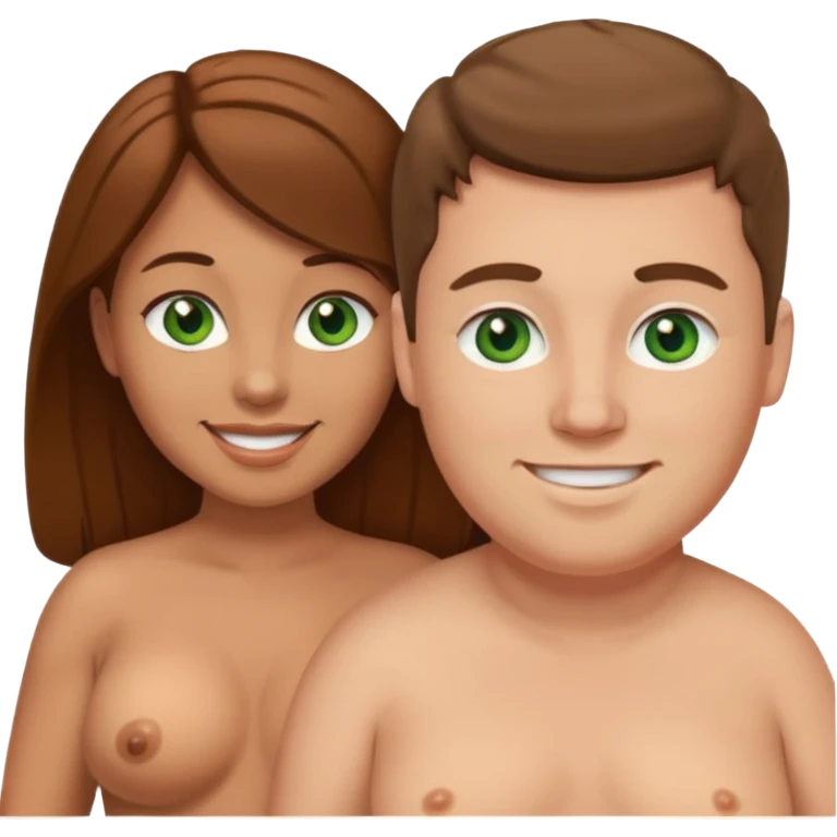 White male with fat white female naked brown hair woman has green eyes emoji
