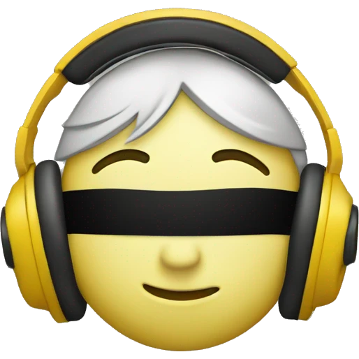 Cartoon yellow face emoji wearing headphones with closed eyes emoji