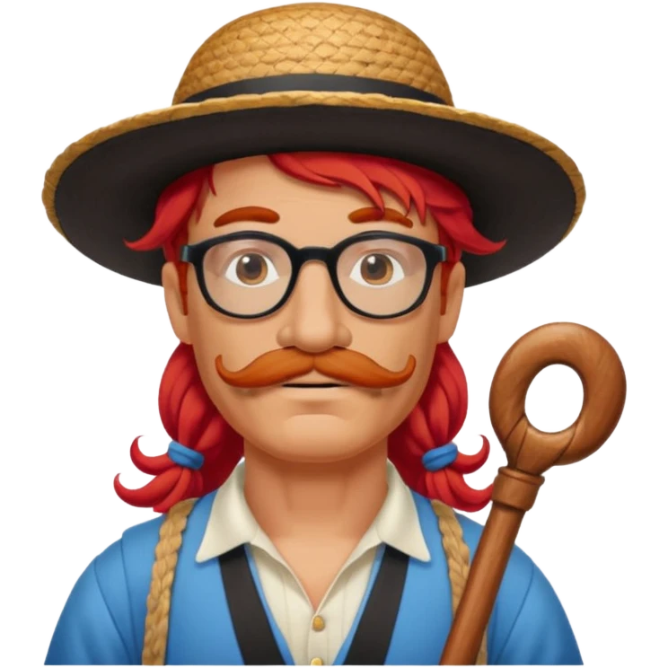venice gondolier with long red hair, iconic hat, normal glassess and mustache emoji