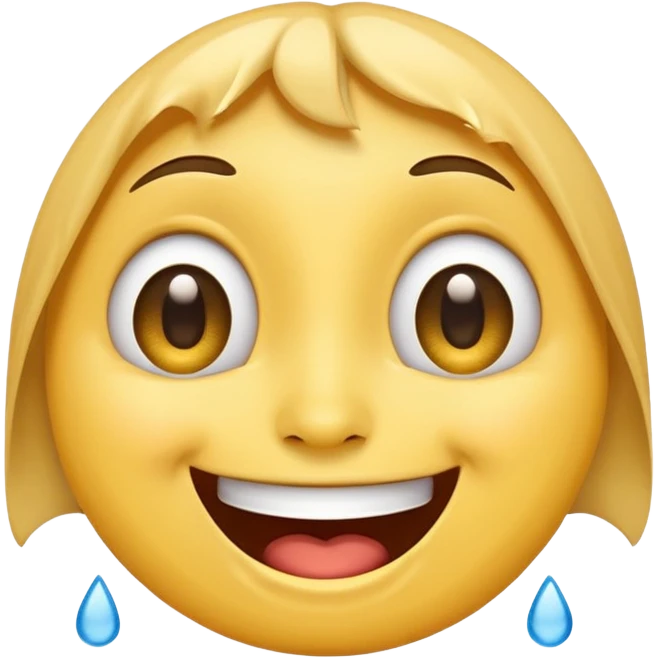 Emoji, laughing face with tears of joy exactly from eyes, wide smile, big eyes emoji
