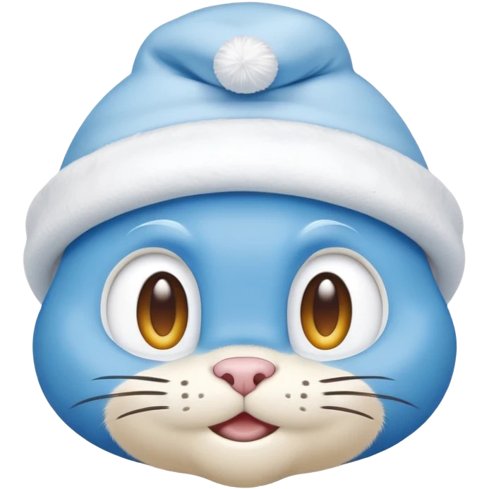 Blue cat Smurf face wearing white Smurf hat emoji