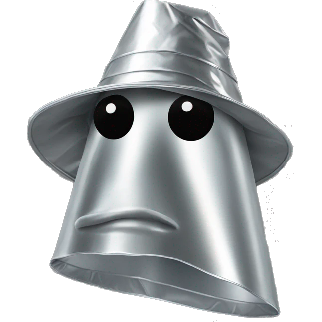 a pointed conspiracy tin foil hat pulled down to the nose emoji